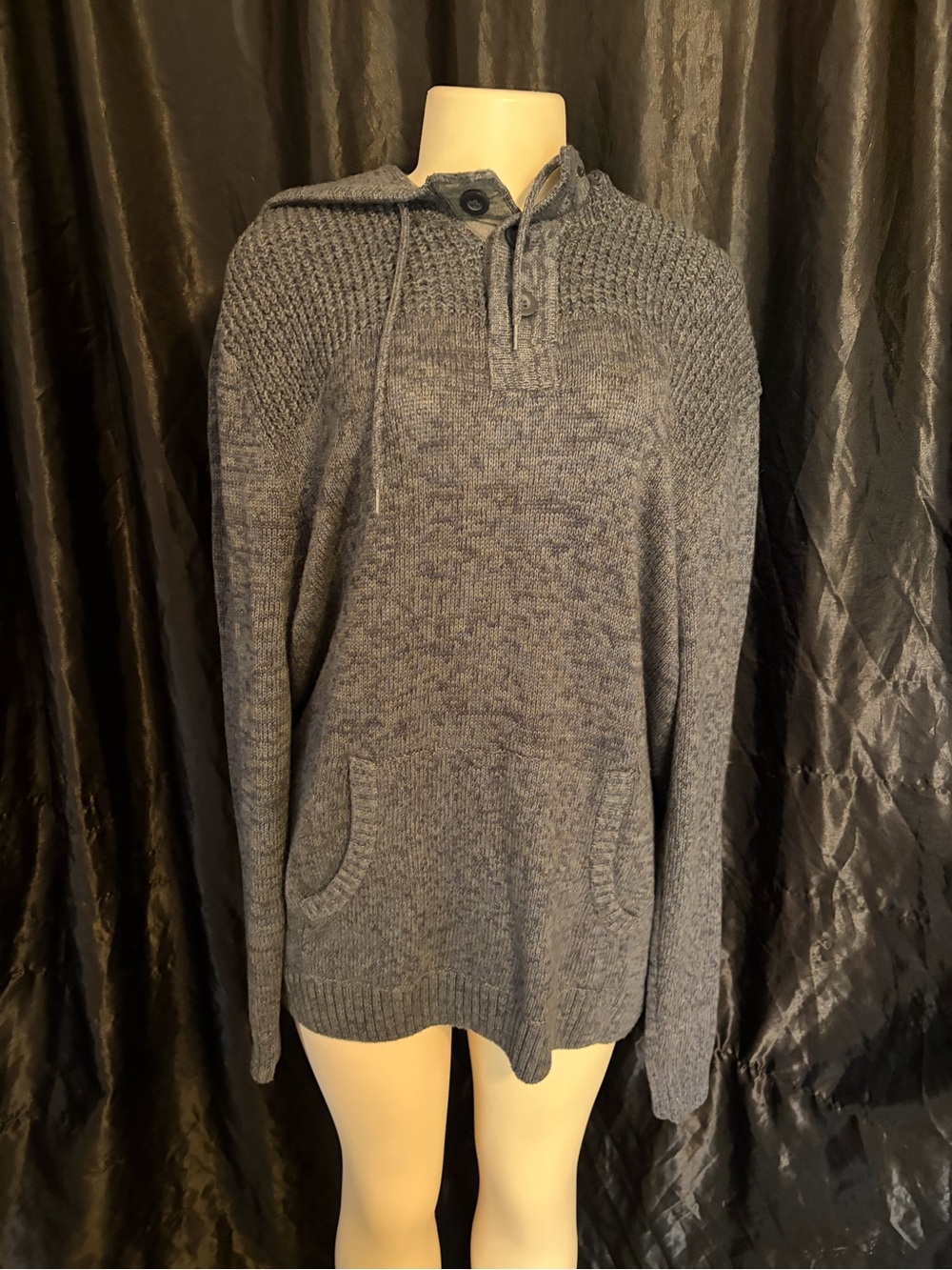 Men's Gray Hooded Crewneck Sweater Pullover